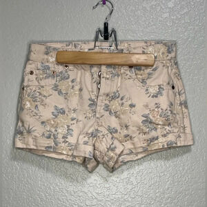 Forever 21 Pink Floral Button Fly. Cuffed Denim Shorts Size 25